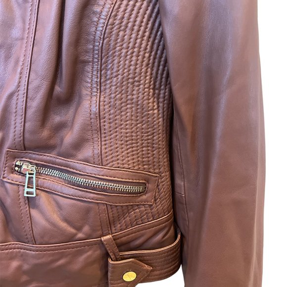 Guess Women's Cognac Quilted Leather Jacket  Size: Small - Picture 3 of 7